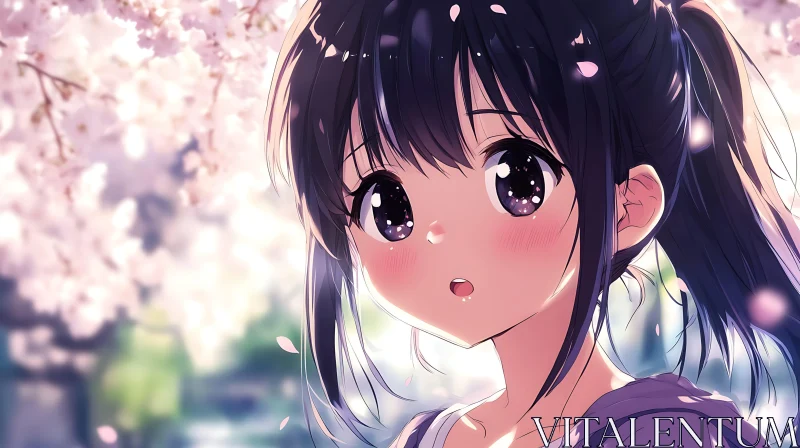 Anime Portrait with Cherry Blossoms AI Image