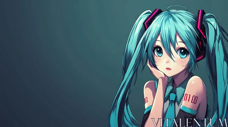 Blue-Haired Anime Girl with Large Eyes AI Image