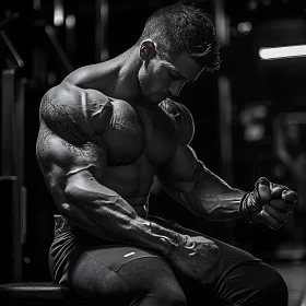 Tattooed Bodybuilder in Deep Thought