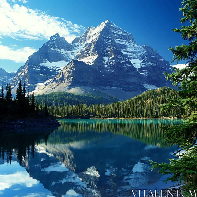 Still Lake Reflecting Snow-Capped Mountain AI Image