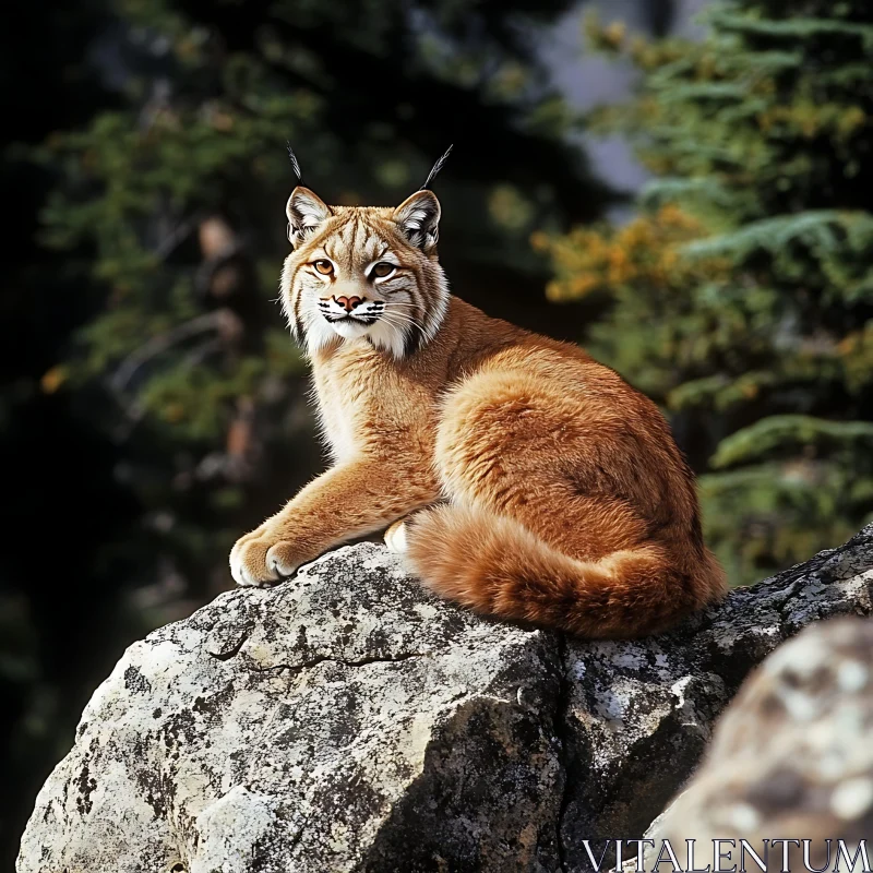 Wild Bobcat Resting on Rocky Outcrop AI Image