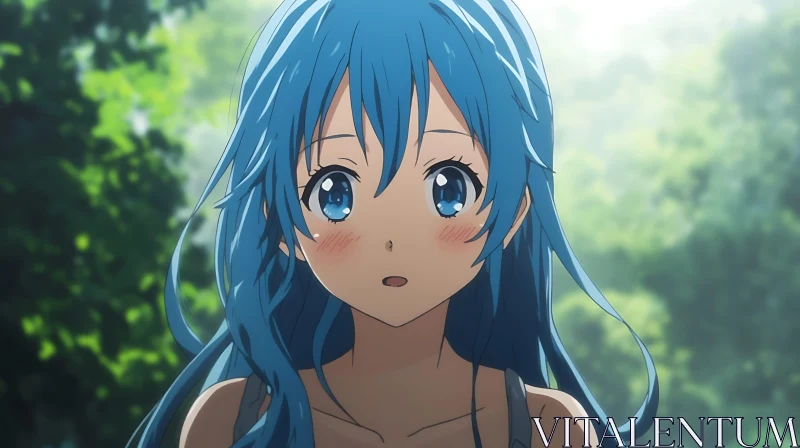 Surprised Blue-Haired Anime Girl in Nature AI Image