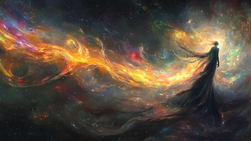 Celestial Figure in a Galaxy of Hues