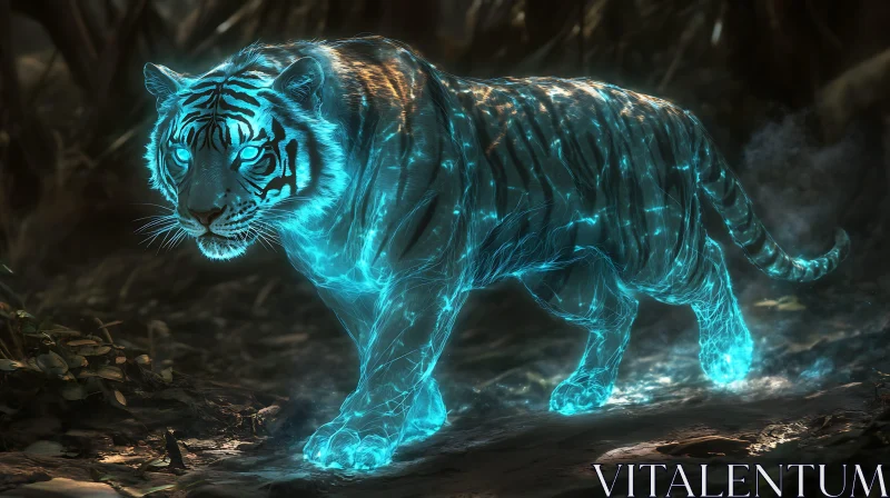 AI ART Luminous Tiger in the Dark Woods