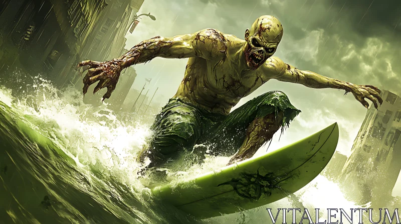 Undead Surfing the Apocalypse AI Image