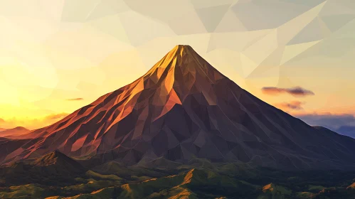 Geometric Mountain Landscape at Dusk