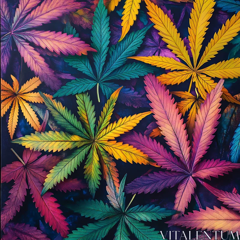 Botanical Abstract with Cannabis Leaves AI Image