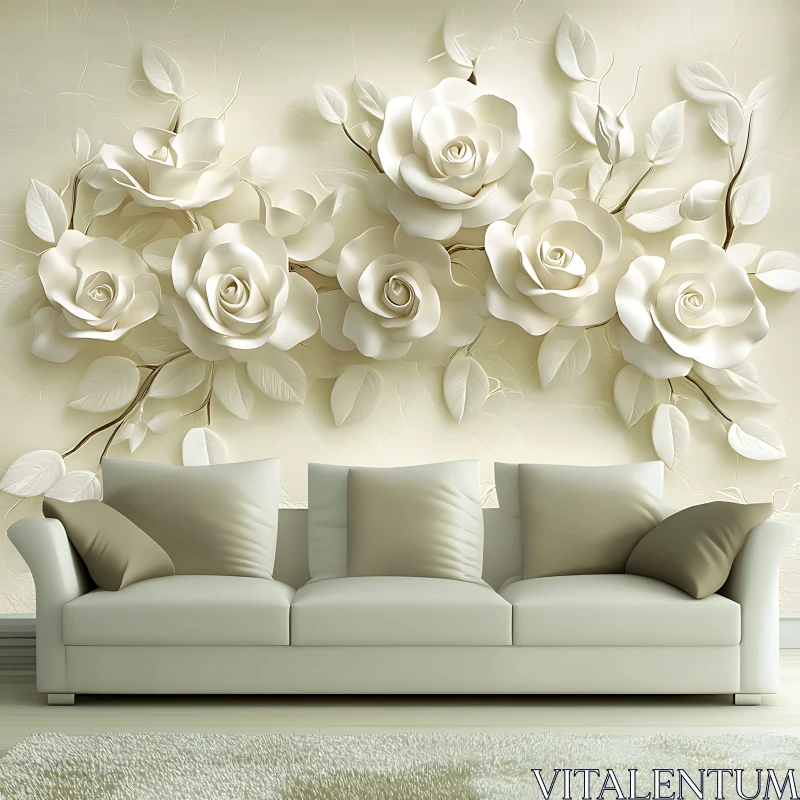 Sophisticated Home Decor with Floral Wall Design AI Image