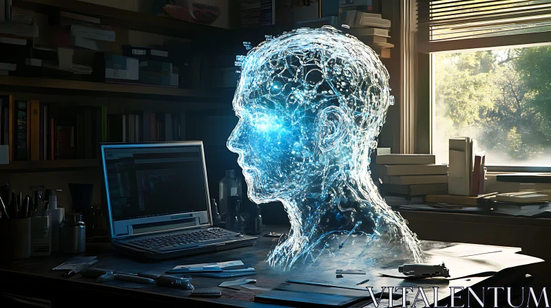 Glowing Head Near Laptop AI Image