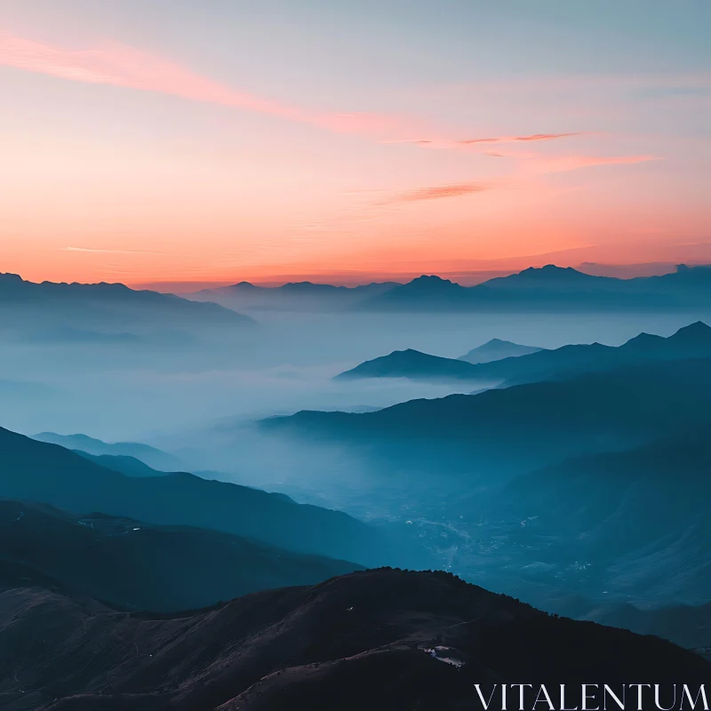 Misty Mountains at Dusk AI Image