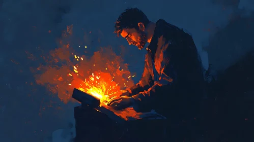 Man Welding in Industrial Setting