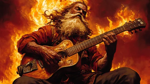 Man Playing Guitar in Flames