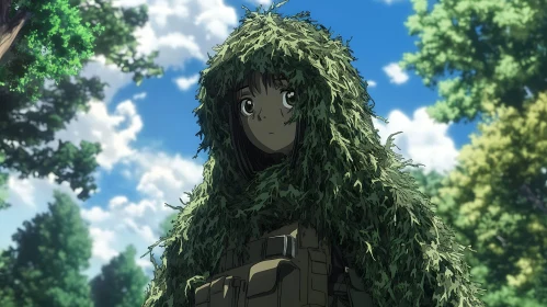 Anime Character in Nature with Camouflage