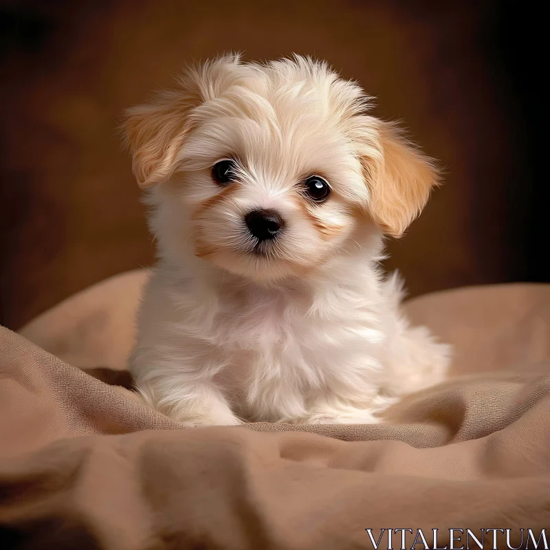 Charming White and Light Brown Puppy AI Image