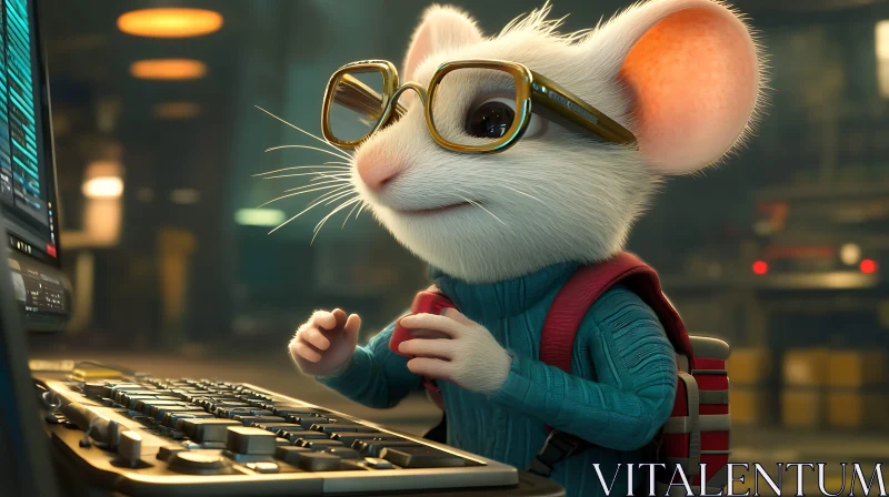 Cartoon Mouse Working on Computer AI Image