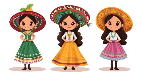 Cartoon Girls Celebrate Mexican Heritage