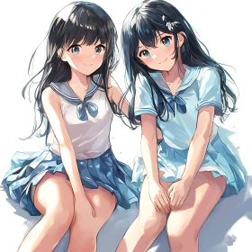 Anime Twin Sisters In School Attire