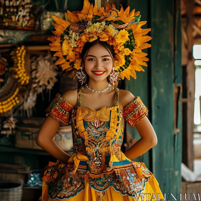 AI ART Cultural Portrait of Smiling Woman