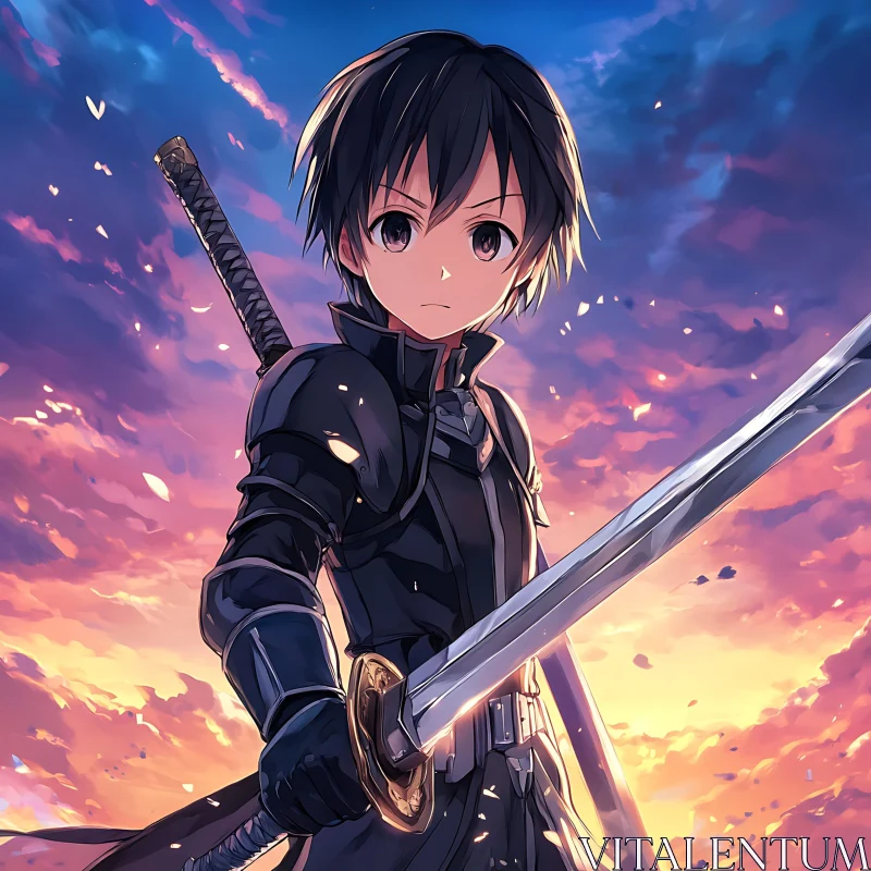 Anime Warrior at Dusk AI Image