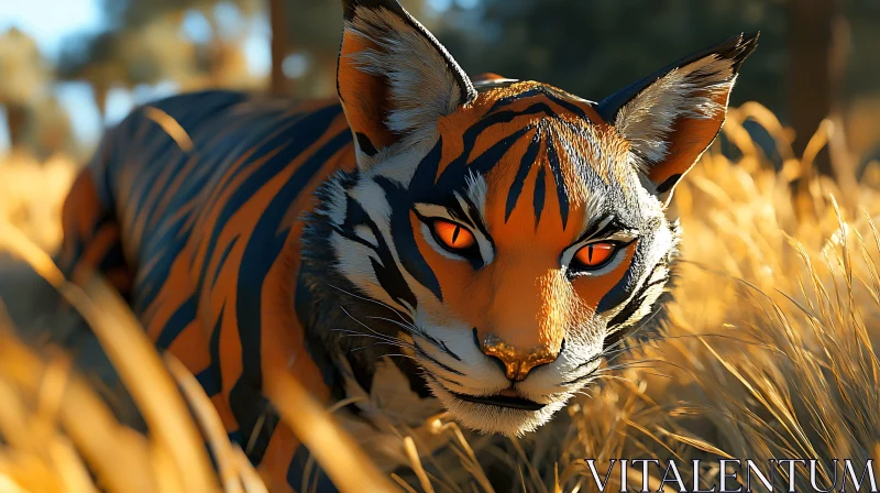 Striking Tiger Portrait in Golden Field AI Image