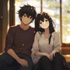 Romantic Anime Couple in Warm Setting