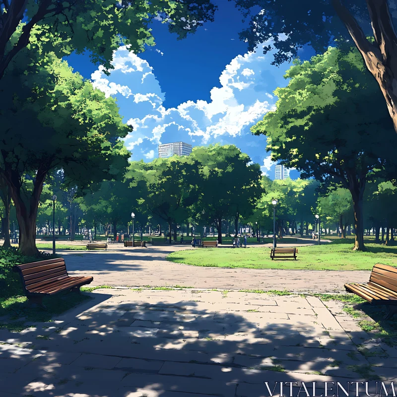 Serene City Park Under a Clear Sky AI Image