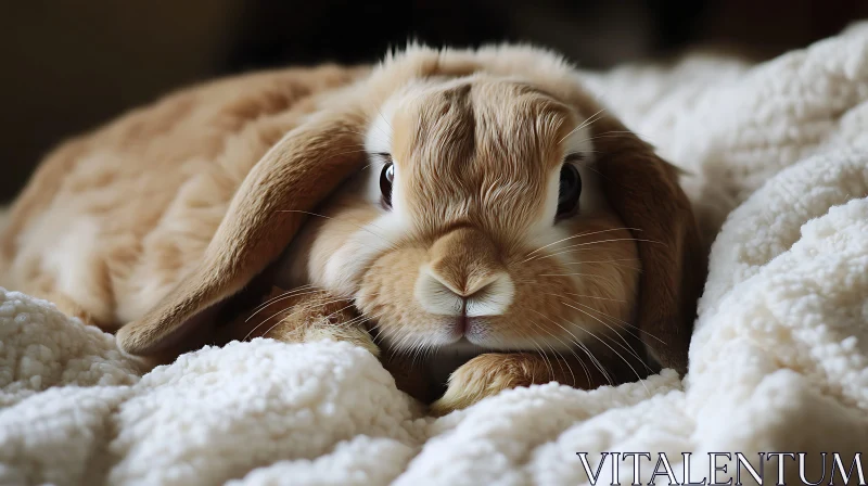 Resting Rabbit on White Blanket AI Image