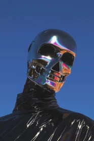 Chrome Skull Cyborg Against Blue Sky