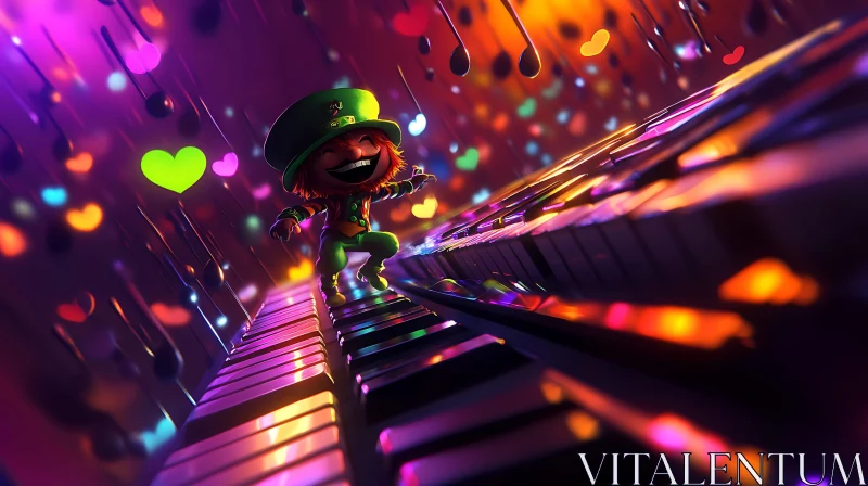 Dancing Leprechaun on Piano Keys AI Image