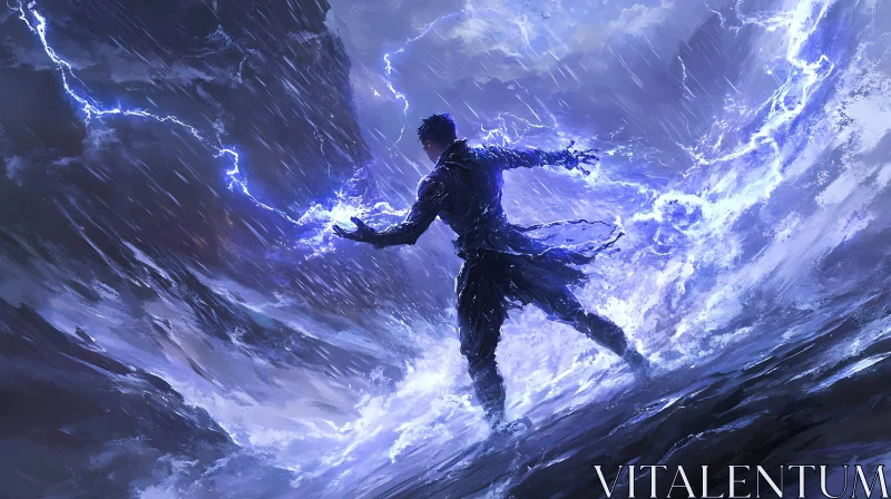 AI ART Stormy Magic: A Figure's Lightning Control