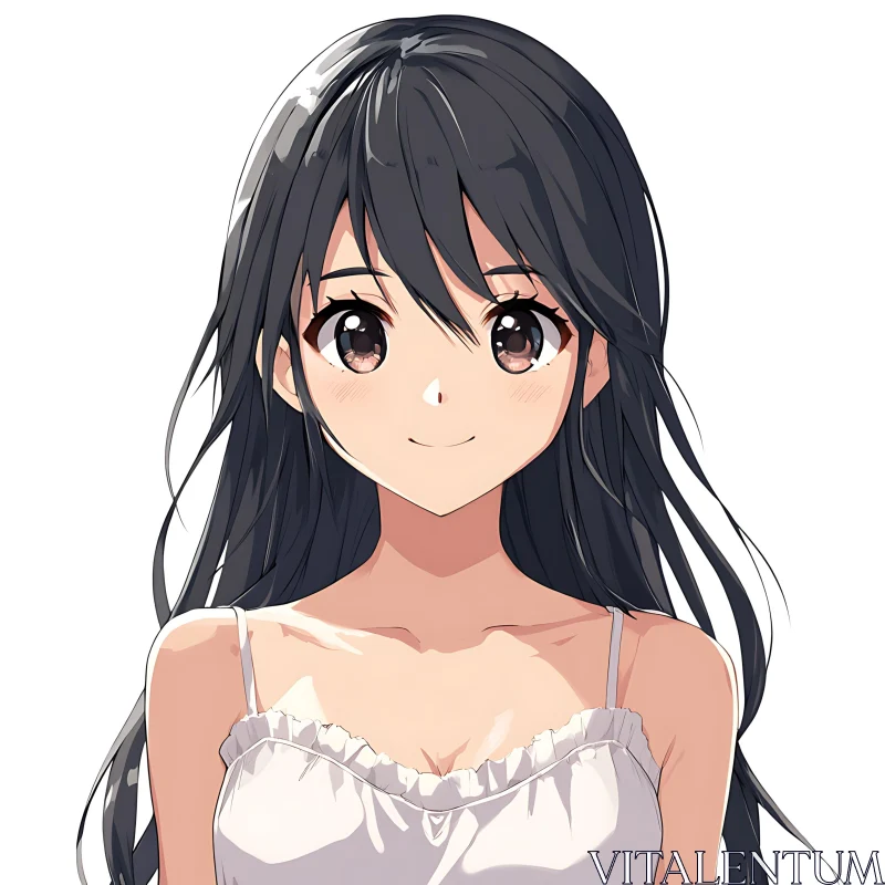 Beautiful Anime Girl with Dark Hair Digital Art AI Image