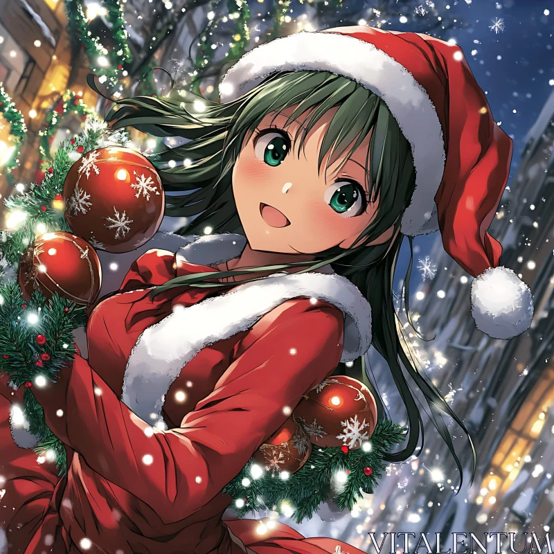 Anime Holiday Cheer with Christmas Lights and Decorations AI Image