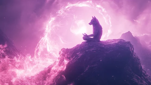 Serene Wolf Meditating Amidst Magical Energy