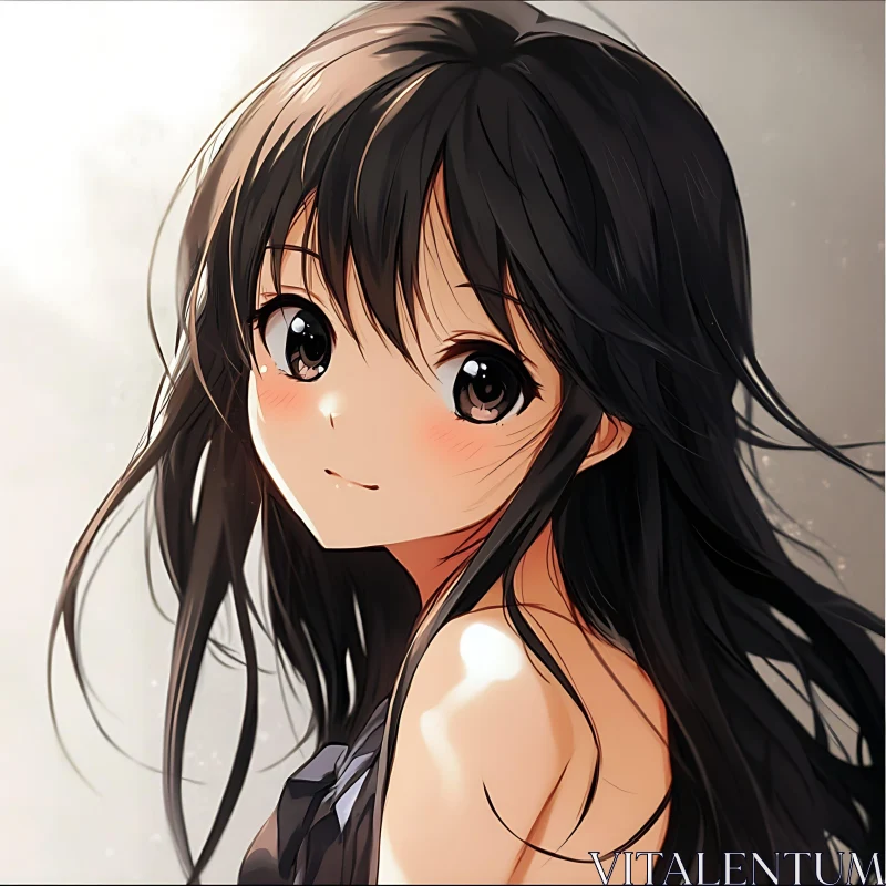 Anime Girl with Long Black Hair AI Image