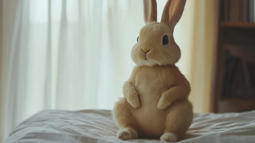 Charming Bunny Sitting on Bed