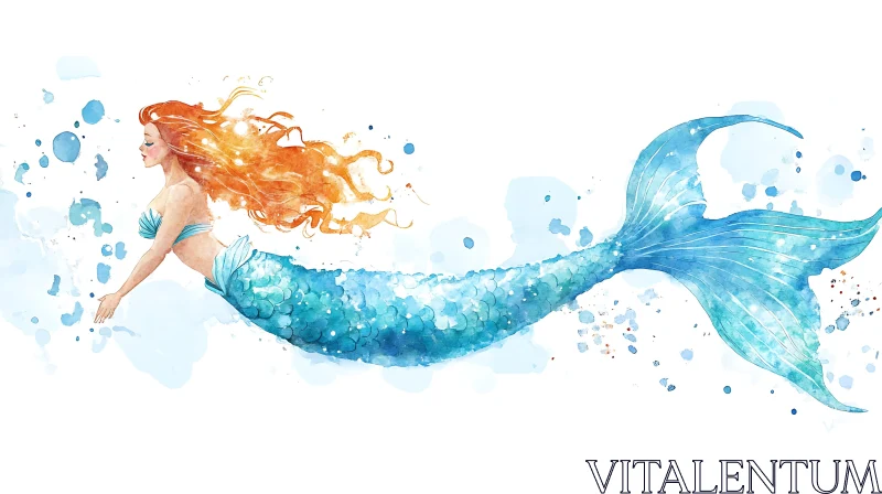 AI ART Mystical Mermaid in Watercolor