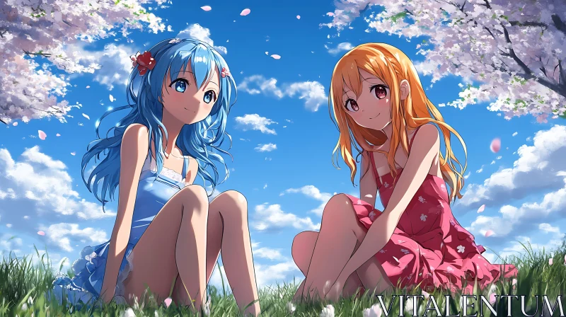 Charming Anime Scene with Cherry Blossoms AI Image