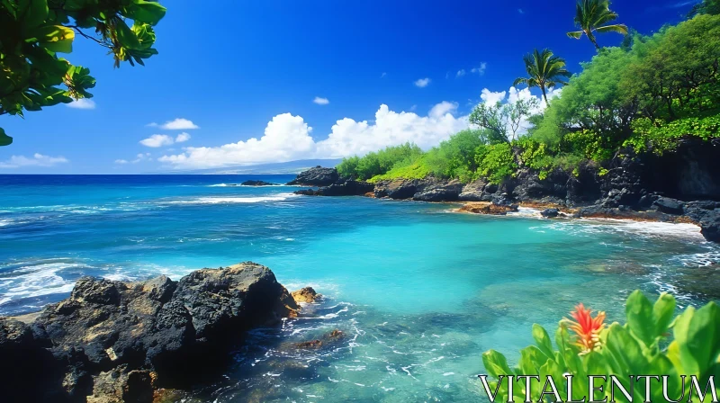 Tranquil Beach Cove with Azure Waters AI Image