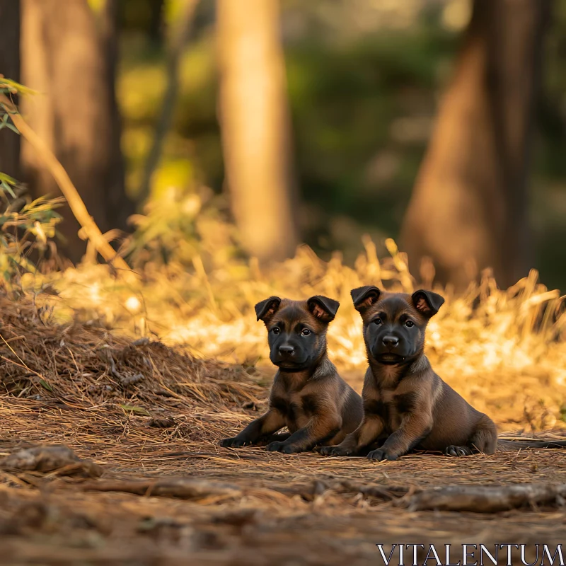 Charming Puppies in Nature's Embrace AI Image