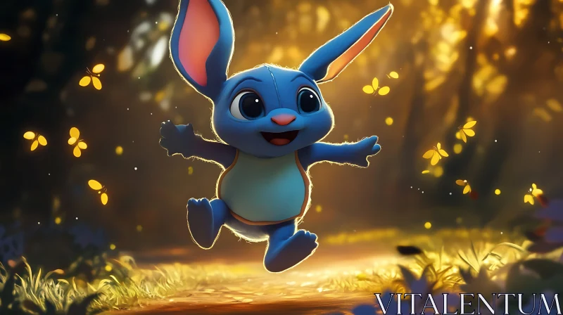 Cartoon Bunny Leaping Through Forest AI Image