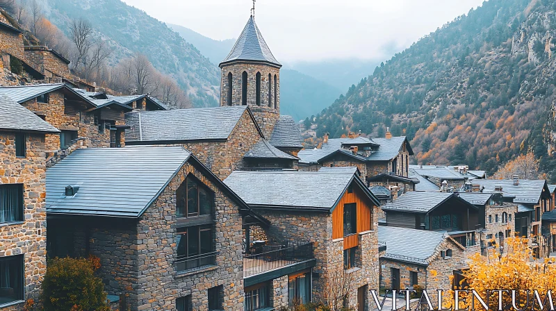 Rustic Village Scene in Autumn AI Image