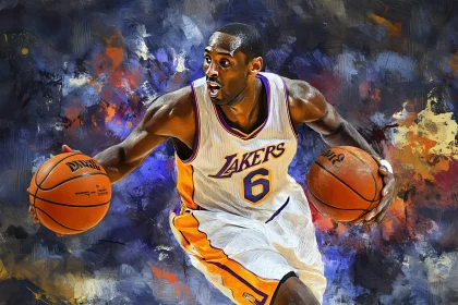 Lakers Basketball Player in Action - Vibrant Oil Painting AI Generated Image