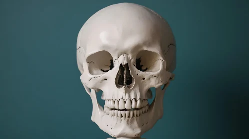Anatomical Skull Study in White and Teal