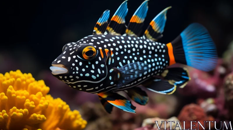 Black and Blue Tropical Fish on Colorful Coral Reef AI Image