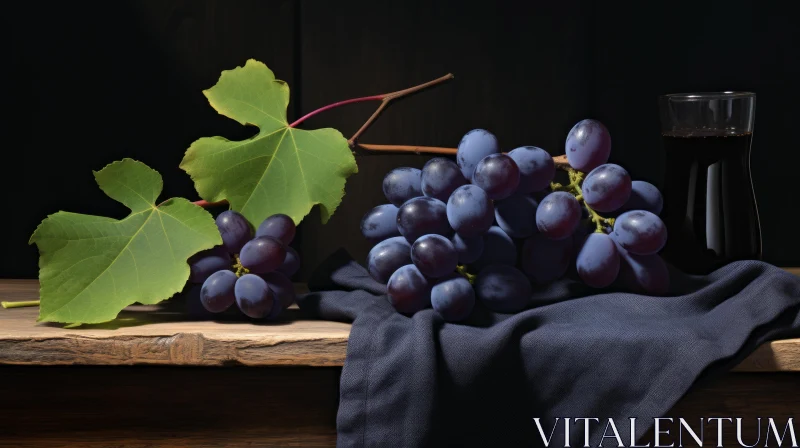 Captivating Still-Life: Grapes on a Cloth on a Table AI Image
