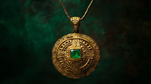 Ornate Gold Pendant with Emerald Centerpiece