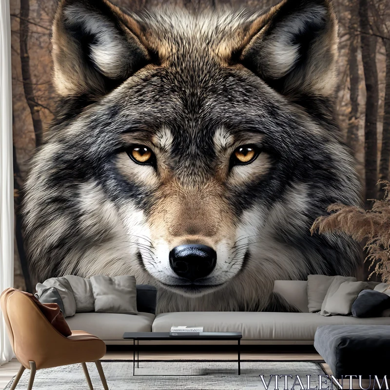 Close-Up of a Wolf in the Woods AI Image