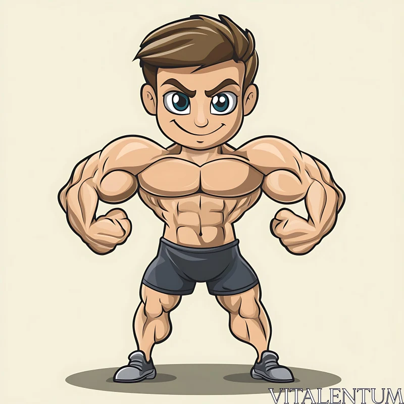 AI ART Stylized Bodybuilder Cartoon Character Illustration