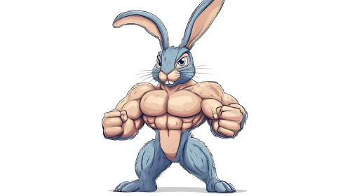 Muscular Rabbit Cartoon with Strong Physique