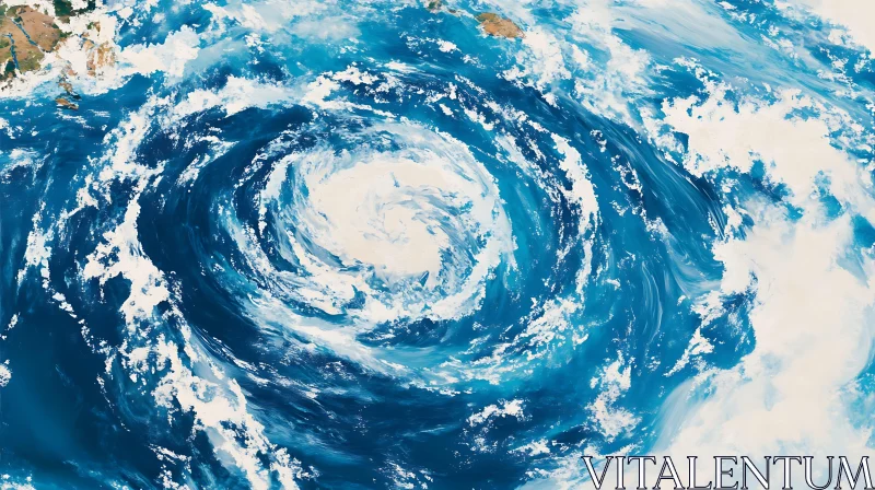 AI ART Blue and White Ocean Swirl